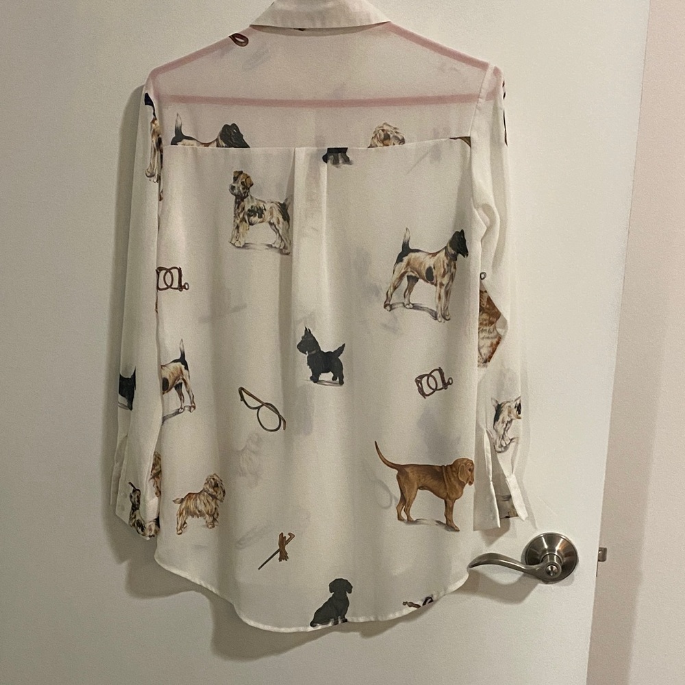 Semi Sheer Dog Print White Blouse - Picture 3 of 4